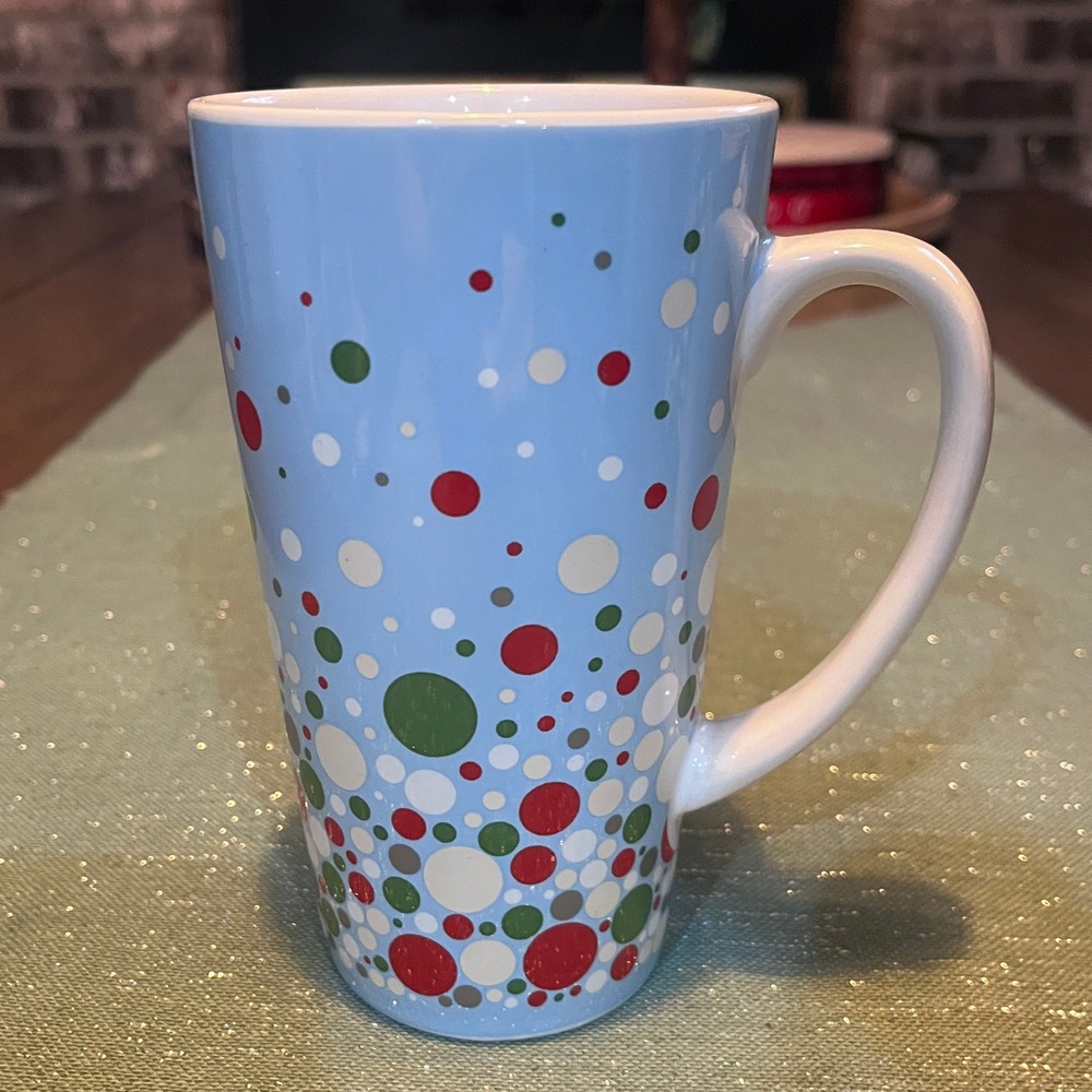 Starbucks Coffee Mug 2004 Light Blue Polka Dot Tall Latte Cup